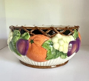 VTG 1992 Fitz & Floyd FF Mediterranean Fruit Basket Weave Lattice Rim Bowl Decor - Picture 1 of 13