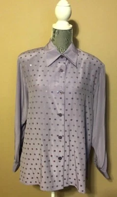 Top Diane Gilman Vintage Botón Frontal Lentejuelas Lavanda Púrpura Manga Larga Seda M Foto 1 de 4