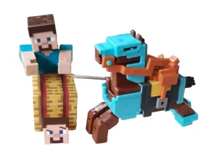 MATTEL MINECRAFT ACTION FIGURE STEVE & ARMORED HORSE NEW WITHOUT BOX - Picture 1 of 6
