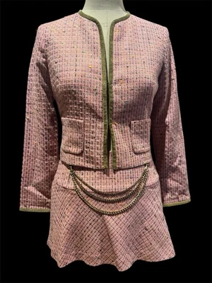 Traje Bebe Vintage Años 90 Con Etiquetas Originales, Gamuza Real Recortado Tweed Talla 6 Foto 1 de 4