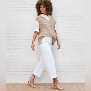 SPANX Pantalone Elasticizzato Twill Cropped Gamba Larga Bianco XL - Foto 1 di 13