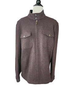 London Fog Field Jacket Mens Medium Stand Up Collar Brown Zip Up Wool Blend - Picture 1 of 8