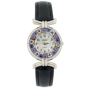 GlassOfVenice Murano Glas Millefiori Uhr mit Lederband - Schwarz - Bild 1 von 5