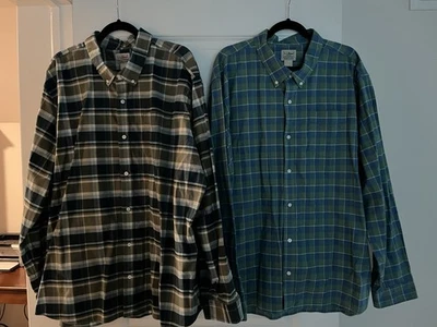 Lot  2 LL Bean L/S  button up Plaid shirt Slightly Fitted Stretch  Men 3XL XXXL - Image 1 of 4