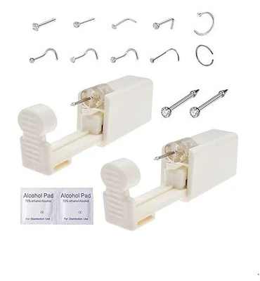 2 Pack Disposable Self Nose Piercing Tool With 10Pc Nose Rings Nose Piercing Kit - Image 1 of 4