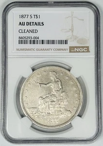 1877-S Trade $1 Dollar Coin NGC AU Details Cleaned - Picture 1 of 2