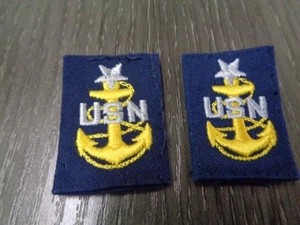 USN NAVY BLUE PATCH SET COVERAL E9 DEVICE SENIOR CHIEF PETTY OFFICER USED - Picture 1 of 5