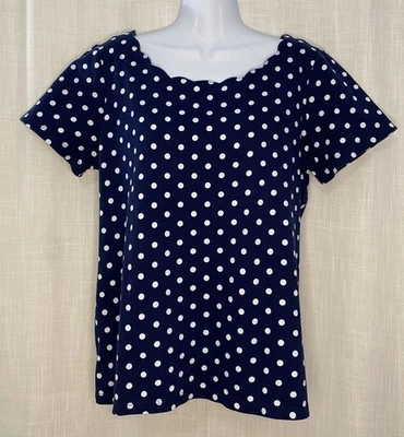 Женский синий топ Kim Rogers в горошек с белым зубчатым вырезом из нержавеющей стали хлопок размер M - Изображение 1 из 4