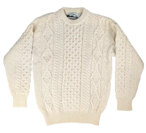 NWT Aran Crafts Sweater Irish 100% Merino Wool Crew Neck  Fisherman's Cream XS - Picture 1 of 11