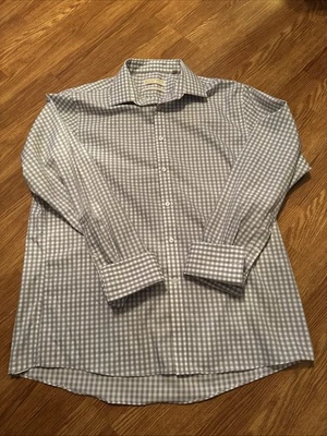 Camisa de vestir Michael Kors calce regular sin hierro para hombre gris y blanco 17 34/35 Foto 1 de 4