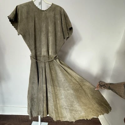 Handmade Vintage 70s Ultra Suede Leather  Belted Dress - Image 1 of 4