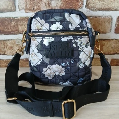 Steve Madden Crossbody Purse Nylon Black White Wide Adjustable Removeable Strap  - Image 1 of 4