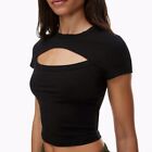 Aritzia TNA Black Costa Chill Short Sleeve Cutout Cropped  T-Shirt Size Small 
