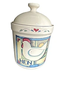 Vintage Susan Winget Canister Hen Chicken Folk Art Patchwork Fram 6 inches - Picture 1 of 12