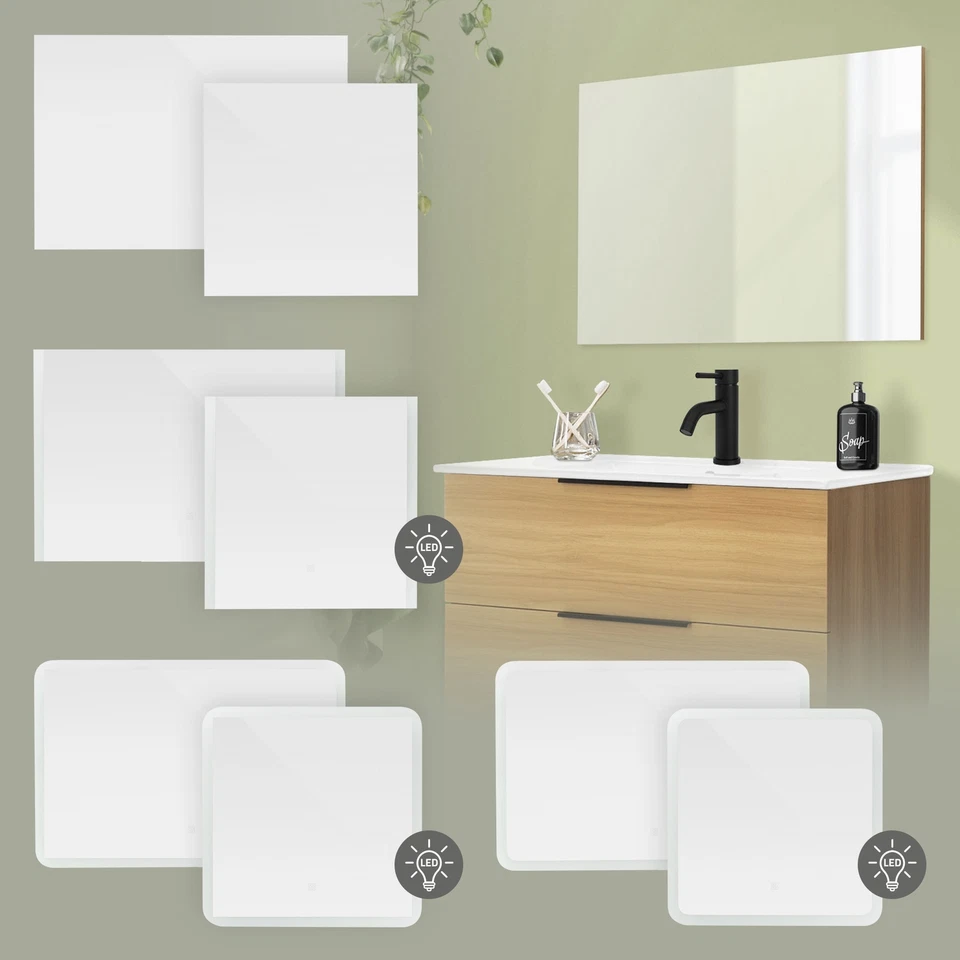 Espejo de vidrio con/sin iluminación LED función tactil, espejo con marco blanco - Imagen 1 de 1