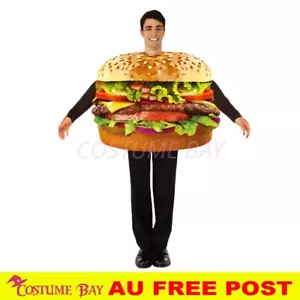 Mens Burger Bodysuit Costume Halloween Outfit Quirky Food-Themed Party Dress-Up - Picture 1 of 19