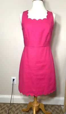 J. Crew Shift Dress Womens 4 Pink 100% Cotton Lined Scallop Edge Sleeveless - Image 1 of 4