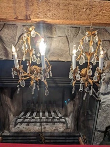 Vintage 2 Italian Florentina Wheat Wall Sconces Gold Gilt 17'x9" Tested/Working  - Picture 1 of 10