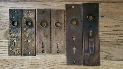 Lot of 6 ANTIQUE VINTAGE COPPER DOOR LOCK COVERS Cover