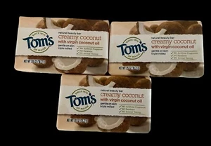 3 barras de jabón de belleza natural Tom's of Maine aceite de coco cremoso - tamaño de viaje 1,35 oz - Imagen 1 de 2