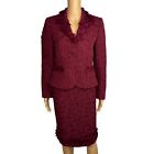 Albert Nipon Wool Mohair Blend Skirt Suit Size 6 Burgundy  2 Piece Ruffle Pocket