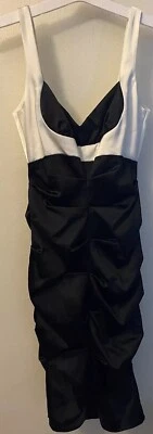 Xscape на JOANNA CHEN официальный шелк черный и белый собранными в Рюш платье размер 8 женщин - Изображение 1 из 4