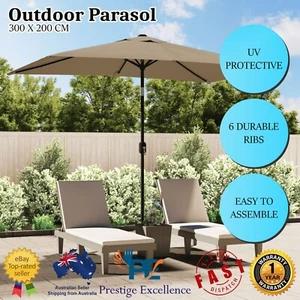 Outdoor Umbrella 3x2m Metal Pole Garden Table Parasol Tilt Canopy Sunshade Crank - Picture 1 of 9