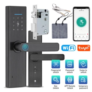 Electronic Smart Door Lock Wifi APP Fingerprint Card Password Key Home Security - Picture 1 of 18