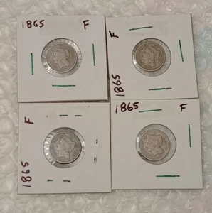 USA 3C~ Three Cents Nickel 1865~ *F~ Lot Of 4 Coins. - Picture 1 of 10