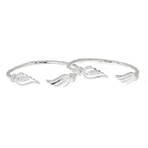 Solid .925 Sterling Silver West Indian Bangles w. Wing Ends (PAIR) Made in USA - Picture 1 of 1