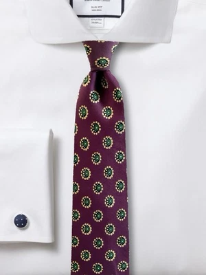 Polo Ralph Lauren Para Hombres Vintage Corbata de Seda Damson Verde Buff Medallón Floral Foto 1 de 4