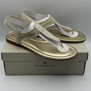 Bandolino Kayte2 Sandals Gold Size 9.5M Rhinestone Thong Slingback Flat New - Picture 1 of 8