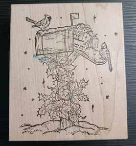 Northwoods Cardinals Christmas Mailbox Rubber Stamp 4" x 5" Jean Arneson 1997 - Picture 1 of 16