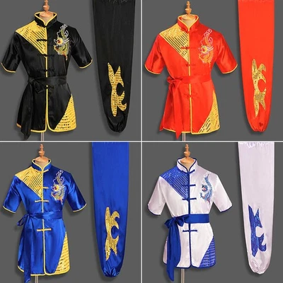 Silk Chinese Kung Fu Wushu Uniform Shaolin Taichi Suit Clothes Dragon Embroidery - Image 1 of 4