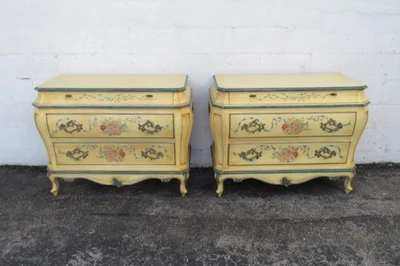 French Shabby Chic Karges Hand Painted Bombay Commodes Dressers a Pair 6144 - Image 1 of 4