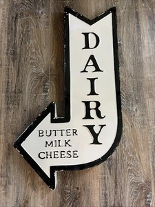 Tin Metal Dairy Buttermilk Cheese Kitchen Arrow Sign Rustic Country Farmhouse - Picture 1 of 4