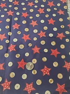 1 Yd Country Red Stars & Buttons Patriotic Fabric Quilt Sewing Fabric Traditions - Picture 1 of 3