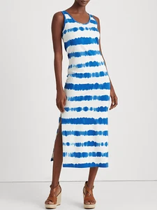 Maxi Vestido de Algodón Lauren Ralph Lauren Azul Calce Ajustado Ultrablando Pima Nuevo con Etiquetas - Imagen 1 de 3