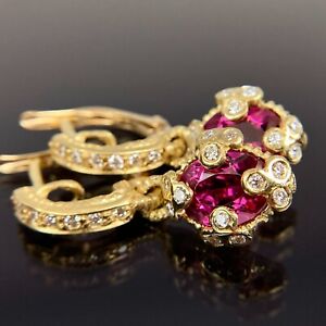 Judith Ripka 18k Yellow Gold Diamond & Pink Tourmaline Dangle Earrings