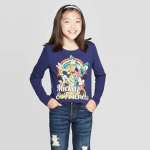 Girls' Mickey Mouse & Friends Rainbow Long Sleeve T-Shirt - Navy L (10/12) - Picture 1 of 1