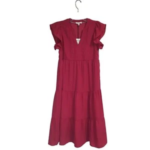 THML Magenta Flutter Sleeved Tiered Dress Midi Size Small NWT - Picture 1 of 7