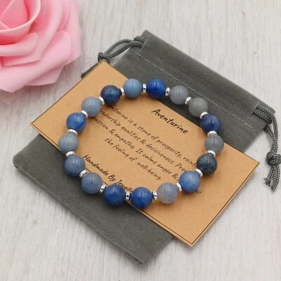 BLUE AVENTURINE Bracelet Stretch Fit Handmade + Gift Bag & Card Gemstone 6/8mm - Image 1 of 4