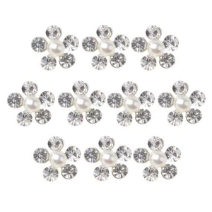 10pc Crystal Diamante Flower Buttons Sewing Craft Flatback - Picture 1 of 6