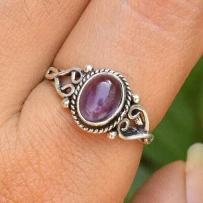 Naturale Ametista Viola Anello 925 Argento Sterling Artigianale Natale Gift's - Immagine 1 di 4