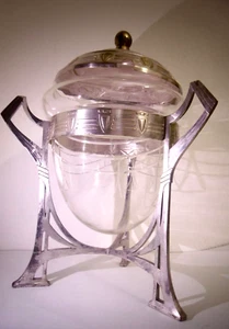 Außergewöhnliches Bowlegefäß im Jugendstil aus versilbertem Weißblech + Glas - Bild 1 von 5