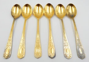 VINTAGE SET OF 6 TEASPOONS RUSSIAN SOVIET ERA GOLD PLATED MHU MELCHIOR SPOONS - Picture 1 of 24