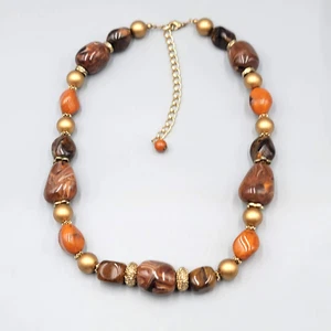 Collana Vintage Grosse Perline Tono Oro Marrone Arancione Perline Acriliche 20" - Foto 1 di 9