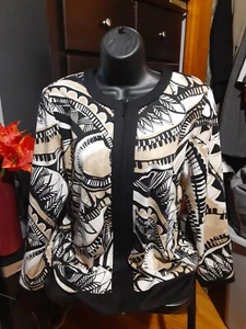 Alfred Dunner Women's Blazer Zip Up Multicolor Busy Print Tan Black Size Small - Picture 1 of 6