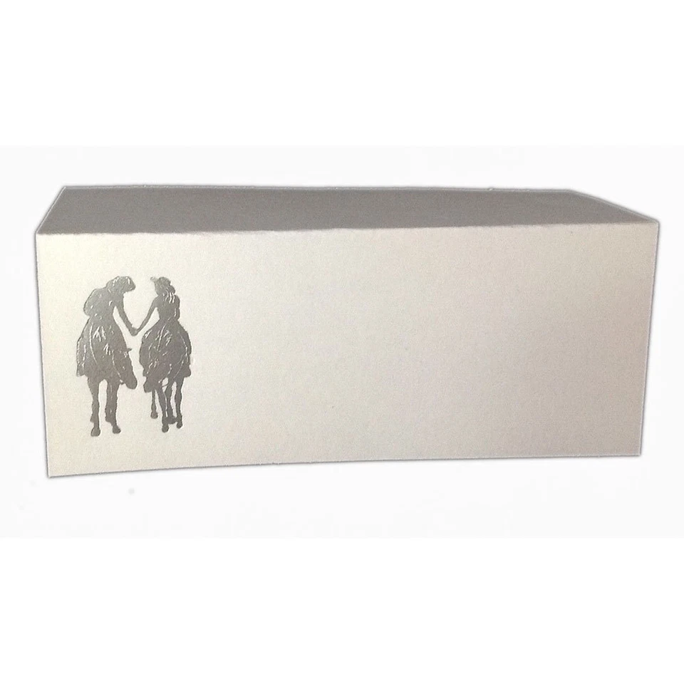 50 tarjetas de lugar blancas estilo tienda romance occidental plateadas 4,25" x 1,75 plegadas Foto 1 de 1