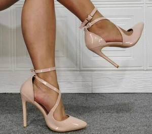 Women Pu Leather Strappy Buckle Sandals Shoes Stiletto Heel Pump Party Shoes - Picture 1 of 5